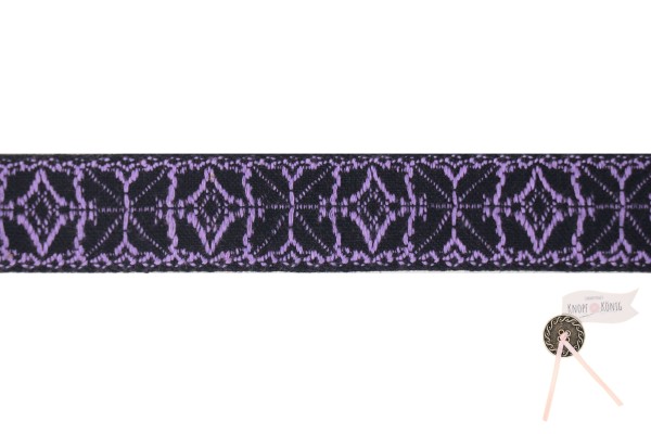 Webband schwarz, Muster lila, 25mm