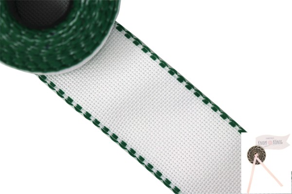 Aida Stickband, 5cm weiß-grün